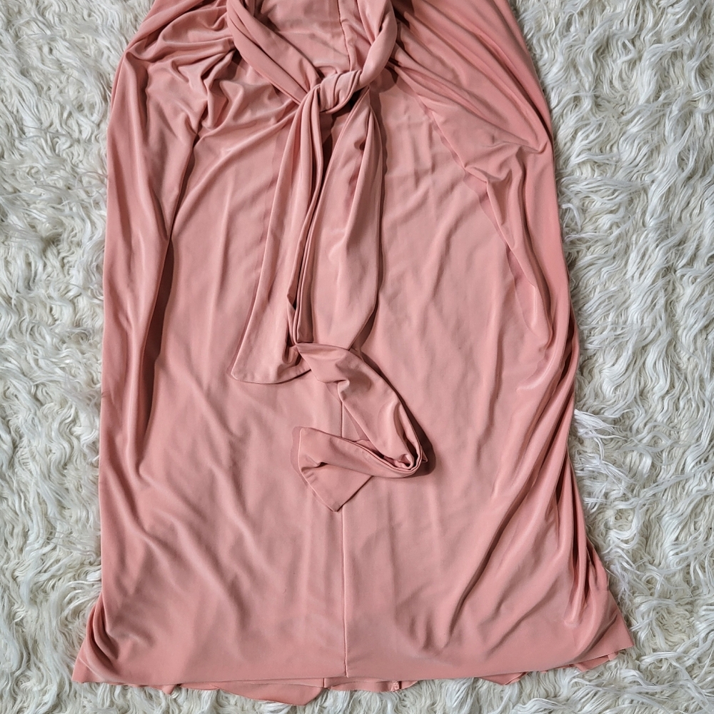 MISA Los Angeles Light Pink Domino Tie Front Midi Dress Size Small - Picture 5 of 16